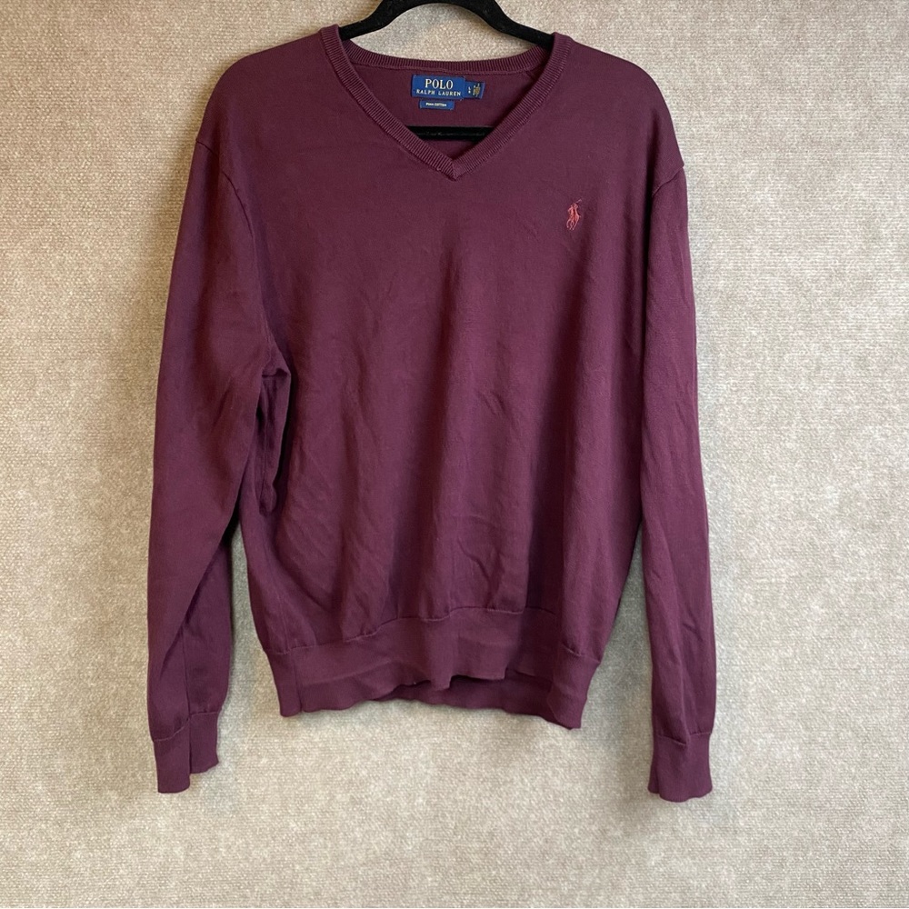 Polo Ralph Lauren V-Neck Pima Cotton Sweater Burgundy Size Large
